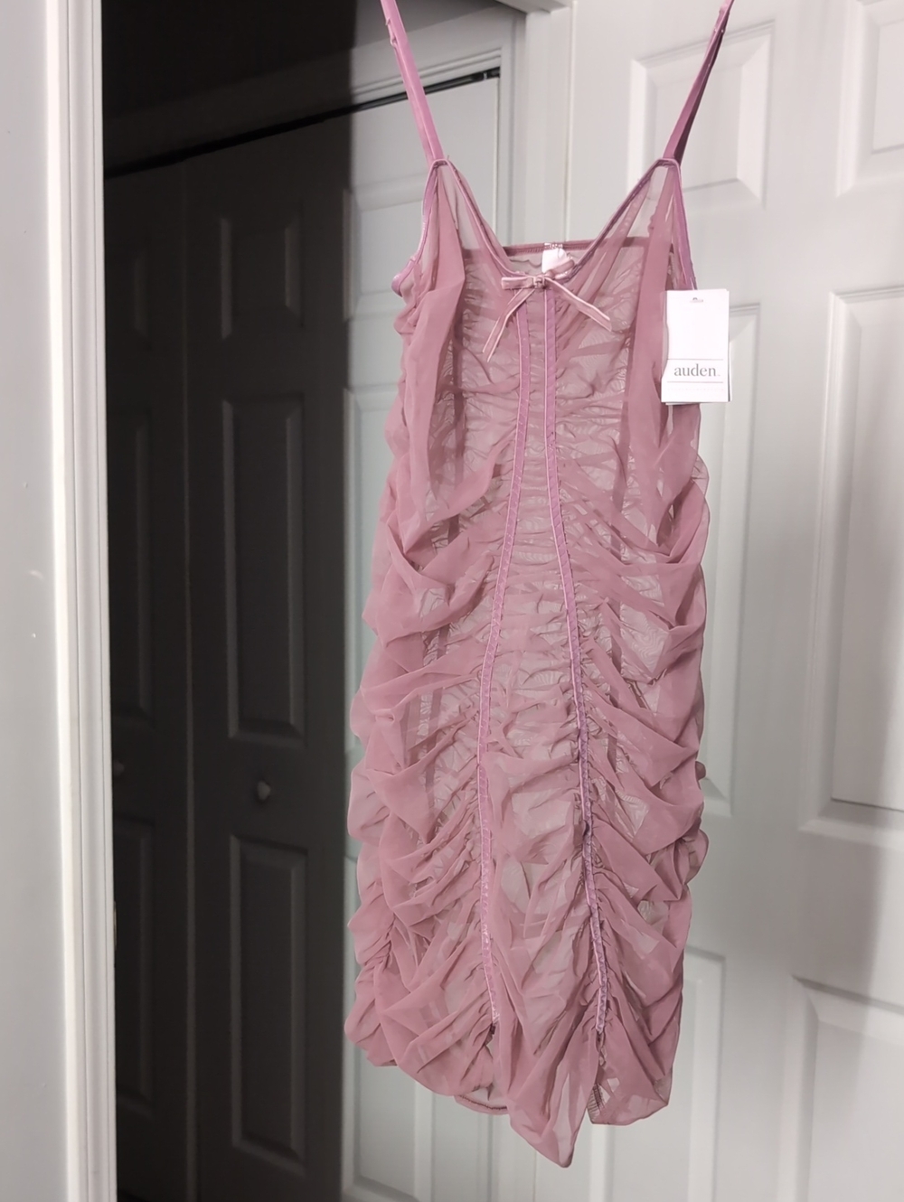 Auden Sheer Ruched Slip in Dusty Mauve Size XS
